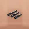 Three black flashlights are displayed side by side with blue button LED light strips details Picture